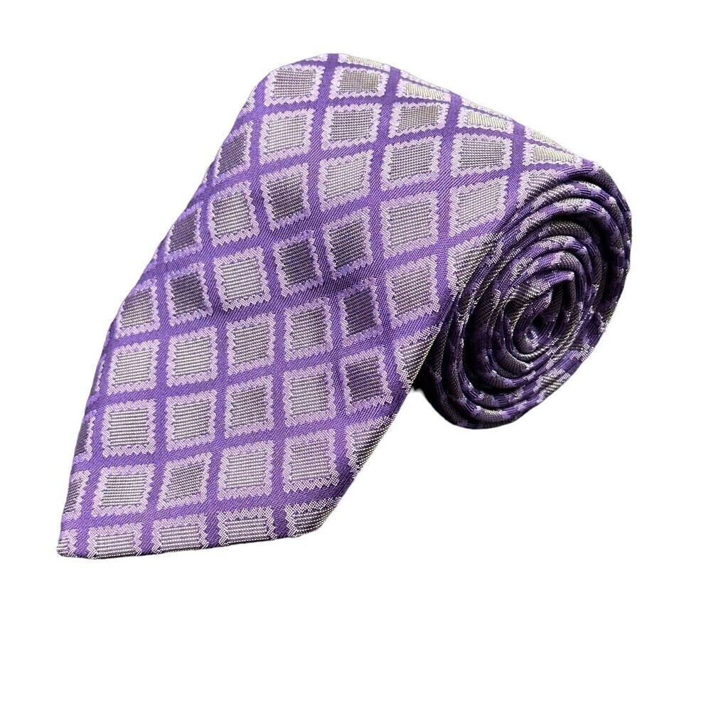 Thomas Pink Silk Tie Mens Purple Geometric Diamond 100% Silk Necktie Classic